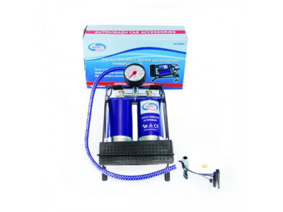 Насос ножной с двумя цилиндрами с манометром