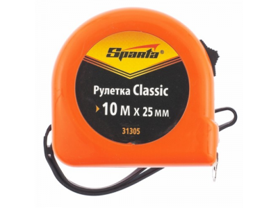 Рулетка Classic, 10 м х 25 мм, пластиковый корпус// SPARTA