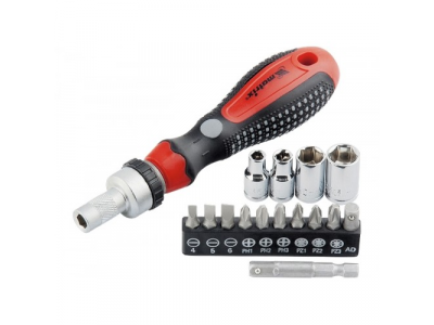 Отвёртка реверсивная с набором бит и насадок торцевых,CrV,1/4