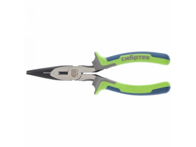 Длинногубцы прямые, 180 мм, фосфатирование, трехкомпонентные рукоятки СИБРТЕХ