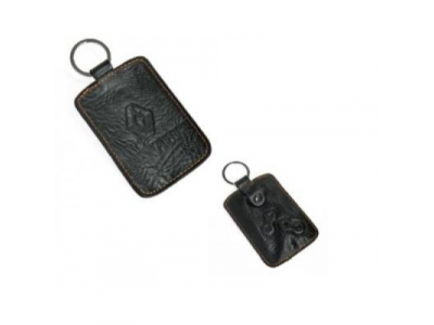 Чехол-брелок для ключ-карты автомобиля, кожа с прострочкой желтой нитью Renault, артикул 7711546611